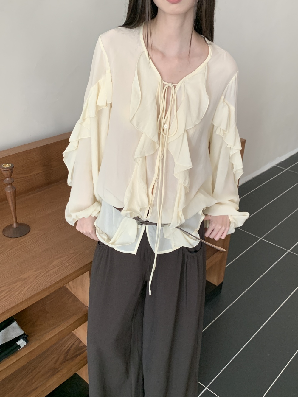 CHEERART Ruffles V Neck Tie Fr - Street Fashion Fall 2025 review and price