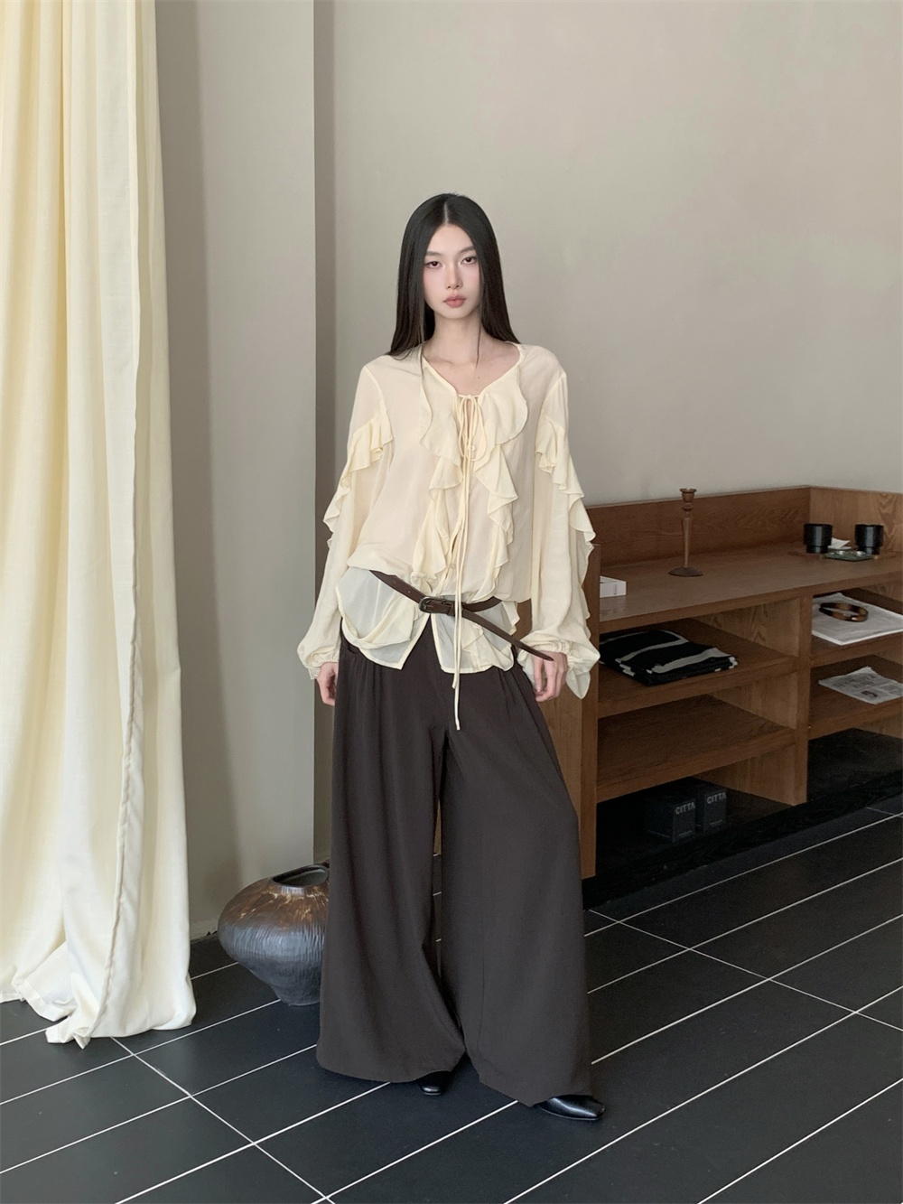 CHEERART Ruffles V Neck Tie Fr - Street Fashion Fall 2025 review and price